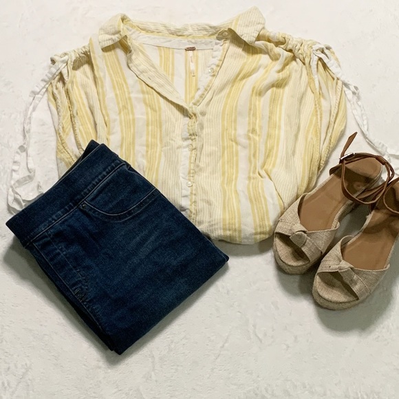 Free People Yellow Button Up Top - Picture 2 of 5